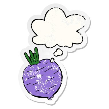 bir sıkıntılı yıpranmış sticke olarak karikatür sebze ve düşünce balonu