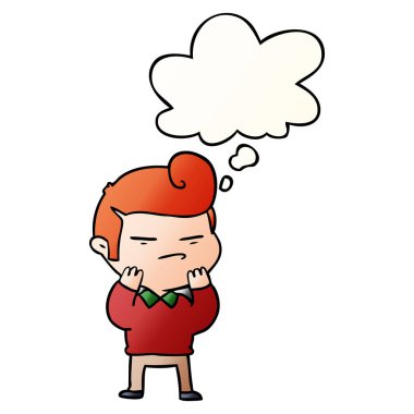 moda saç kesimi ve smo düşünce balonu ile karikatür serin adam