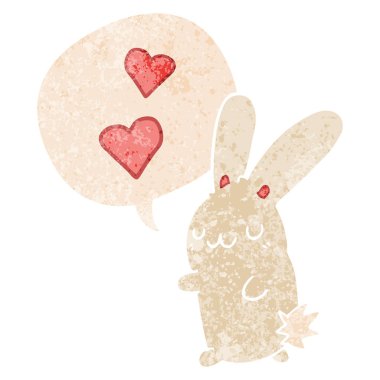 retro dokulu tarzda aşk ve konuşma balonu karikatür tavşan