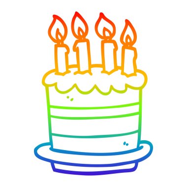 gökkuşağı gradyan çizgi çizim karikatür doğum günü pastası