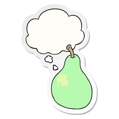 karikatür armut ve baskılı bir etiket olarak kabarcık düşünce