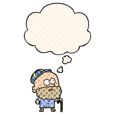 çizgi roman b baston ve düşünce balonu ile karikatür yaşlı adam