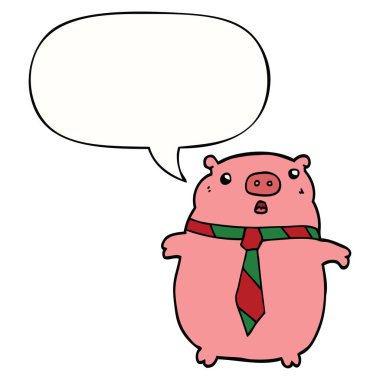 karikatür domuz ofis kravat ve konuşma balonu giyen