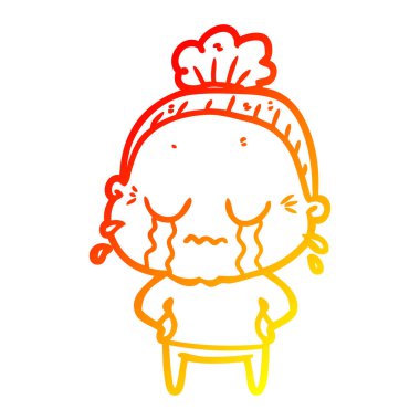 sıcak degrade çizgi çizim karikatür ağlayan yaşlı bayan