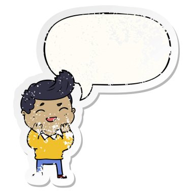 karikatür adam gülme ve konuşma balonu sıkıntılı etiket