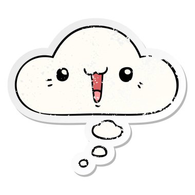 mutlu karikatür yüz ve sıkıntılı bir yıpranmış sopa olarak kabarcık düşünce