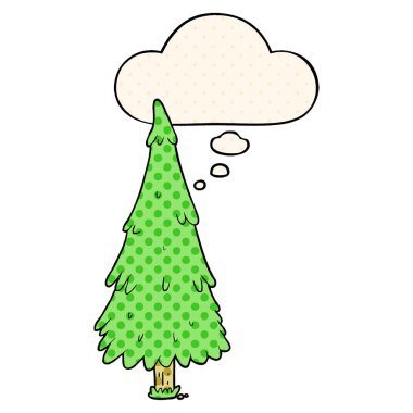 çizgi film noel ağacı ve çizgi roman tarzında düşünce balonu