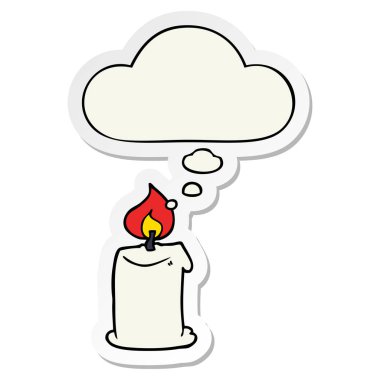 karikatür mum ve baskılı bir etiket olarak kabarcık düşünce