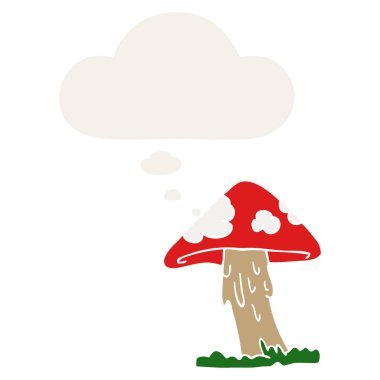 retro tarzında karikatür mantar ve düşünce balonu