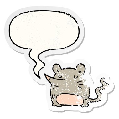 karikatür fare ve konuşma balonu sıkıntılı etiket