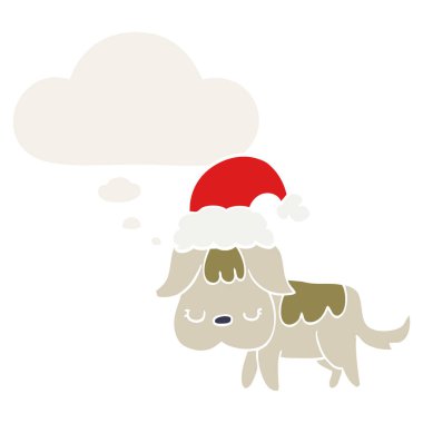 retro tarzında sevimli noel köpek ve düşünce balonu