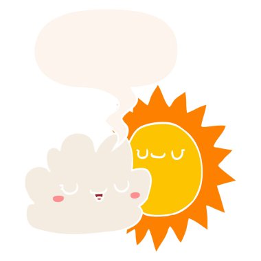 retro tarzıkarikatür güneş ve bulut ve konuşma balonu