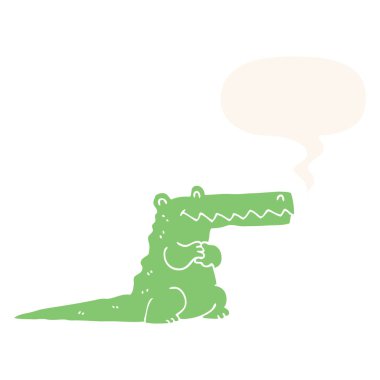 retro tarzında karikatür timsah ve konuşma balonu