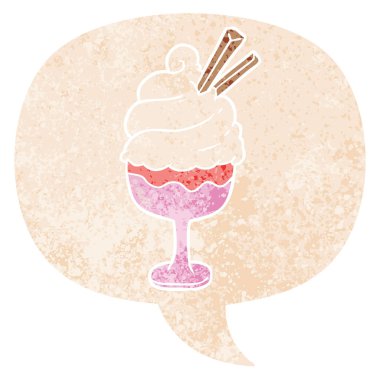 retro dokulu tarzda karikatür dondurma ve konuşma balonu