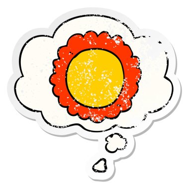 karikatür çiçek ve sıkıntılı yıpranmış etiket olarak kabarcık düşünce