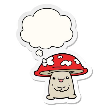 çizgi film mantar karakteri ve baskılı bir sopa olarak kabarcık düşünce