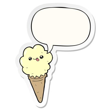 karikatür dondurma ve konuşma kabarcık Sticker