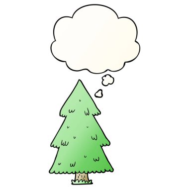 karikatür noel ağacı ve pürüzsüz degrade sty düşünce balonu