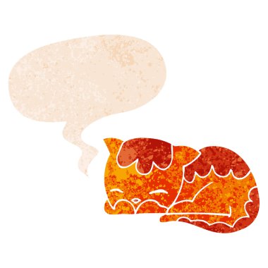 retro dokulu tarzda karikatür kedi uyku ve konuşma balonu