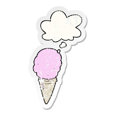 karikatür dondurma ve sıkıntılı yıpranmış sticke olarak kabarcık düşünce