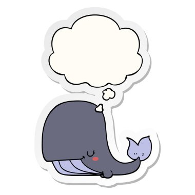 karikatür balina ve baskılı bir etiket olarak düşünce kabarcık