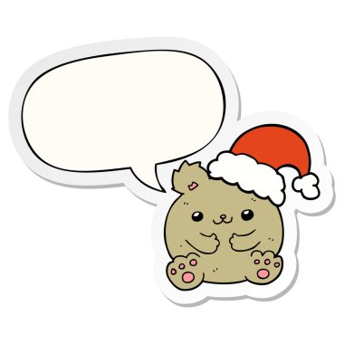 sevimli karikatür noel ayı ve konuşma kabarcık etiket
