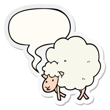 karikatür koyun ve konuşma balonu etiket