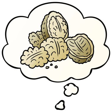 karikatür ceviz ve pürüzsüz degrade tarzında düşünce balonu
