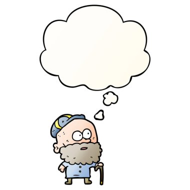 çizgi film yaşlı adam baston ve pürüzsüz düşünce balonu ile 