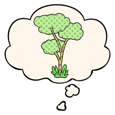 çizgi film ağacı ve çizgi roman tarzında düşünce balonu