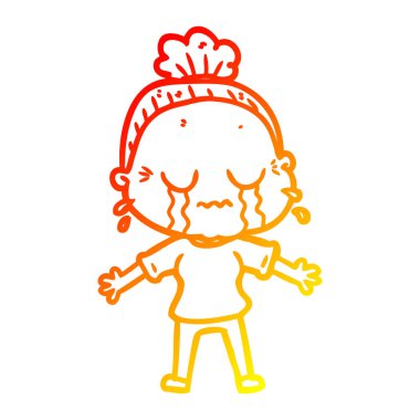 sıcak degrade çizgi çizim karikatür ağlayan yaşlı bayan