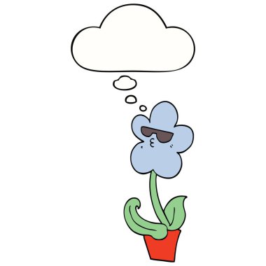 serin karikatür çiçek ve düşünce balonu