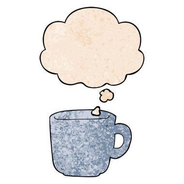 karikatür kahve fincanı ve grunge doku desen düşünce balonu 