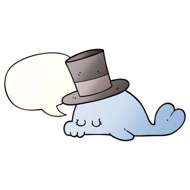 pürüzsüz degrade tarzında sevimli karikatür yunus ve konuşma balonu