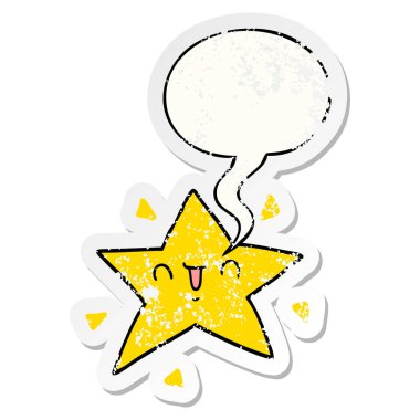 karikatür mutlu yıldız ve konuşma balonu sıkıntılı etiket