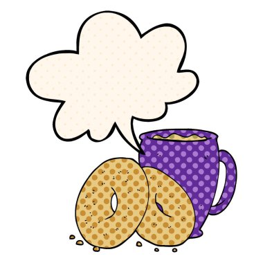 çizgi film kahve ve çörekler ve çizgi roman tarzında konuşma balonu