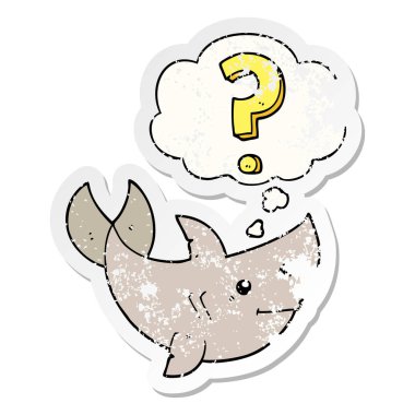 çizgi film köpekbalığı bir sıkıntılı olarak soru ve düşünce balonu soran