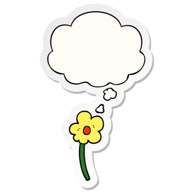 karikatür çiçek ve baskılı bir etiket olarak kabarcık düşünce