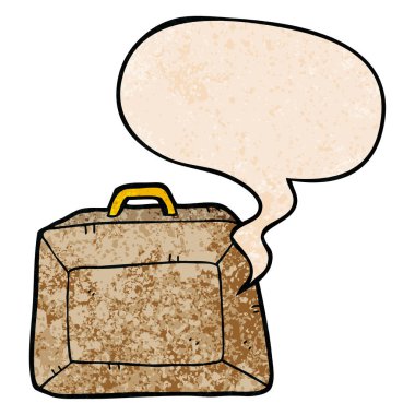 retro doku still karikatür bütçe evrak çantası ve konuşma balonu