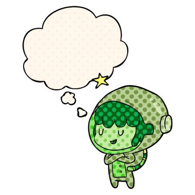 çizgi film uzay kız ve çizgi roman tarzında kabarcık düşünce