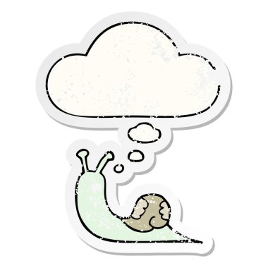 bir sıkıntılı yıpranmış etiket olarak karikatür salyangoz ve düşünce balonu