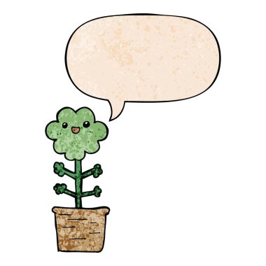 retro doku tarzında karikatür çiçek ve konuşma balonu