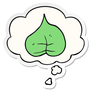 karikatür yaprak ve baskılı bir etiket olarak kabarcık düşünce