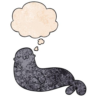 sevimli karikatür mühür ve grunge doku desen s düşünce balonu