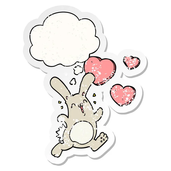 Tecknad kanin i kärlek och tänkte bubbla som en nödställda slitna s — Stock vektor