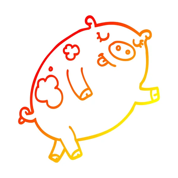 Linha gradiente quente desenho cartoon dança porco — Vetor de Stock