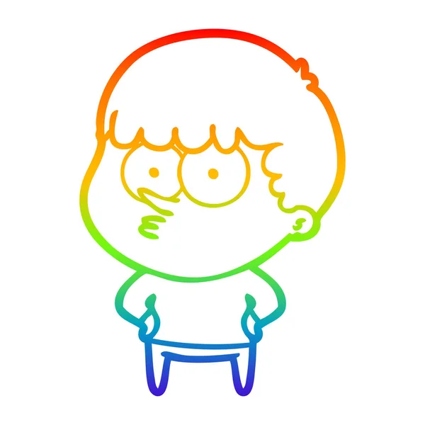 Rainbow gradient linje ritning tecknad nyfiken pojke — Stock vektor