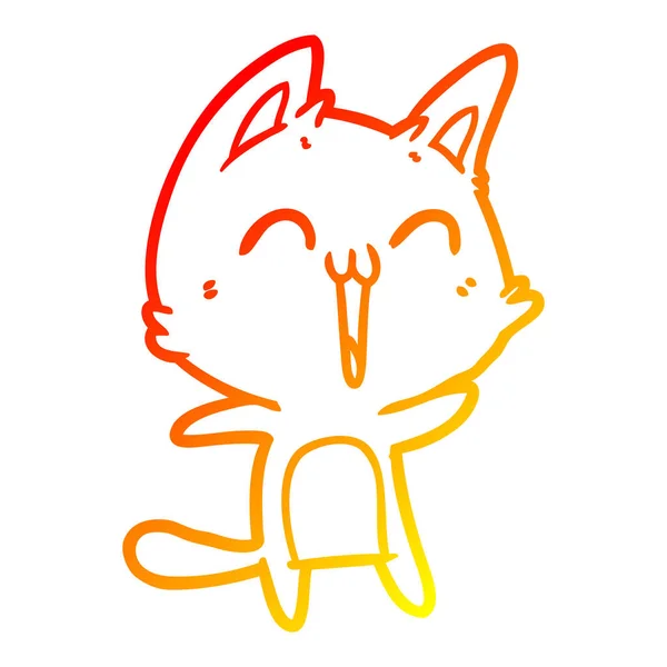 Línea de gradiente caliente dibujo feliz gato de dibujos animados — Vector de stock