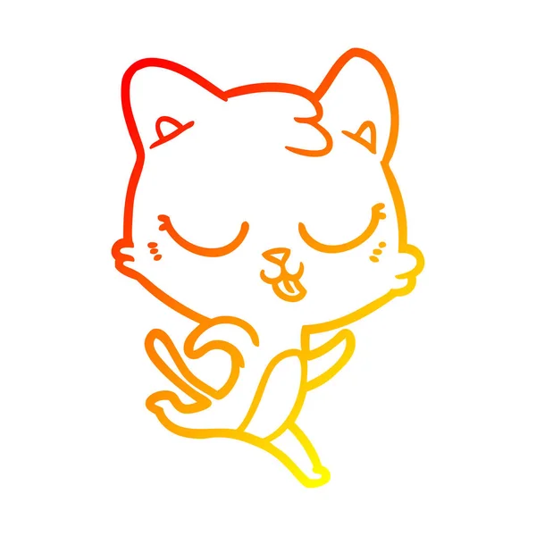 Línea de gradiente caliente dibujo dibujos animados gato corriendo — Archivo Imágenes Vectoriales