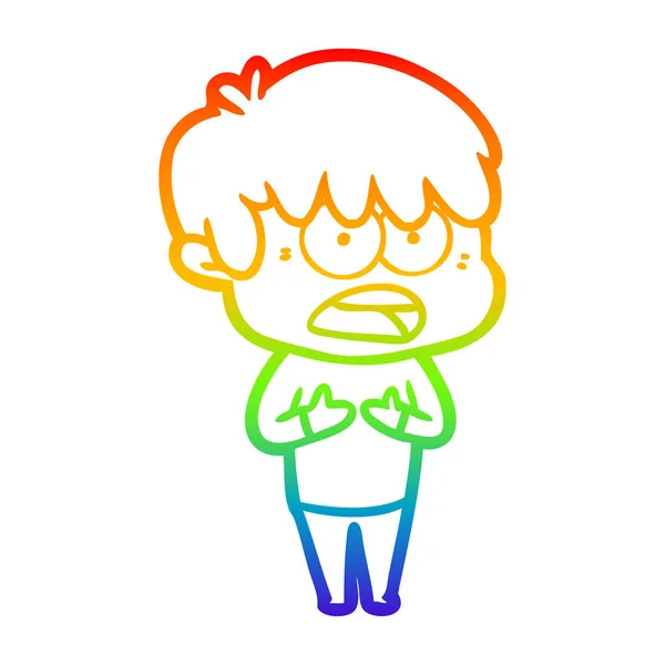 Rainbow gradient linje ritning orolig tecknad pojke — Stock vektor